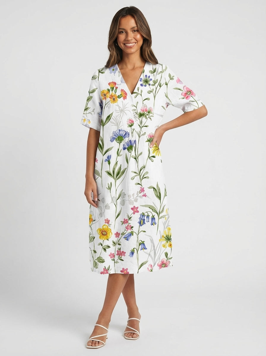 Patricia | Women’s Floral V Neck Summer Beach Midi Dress