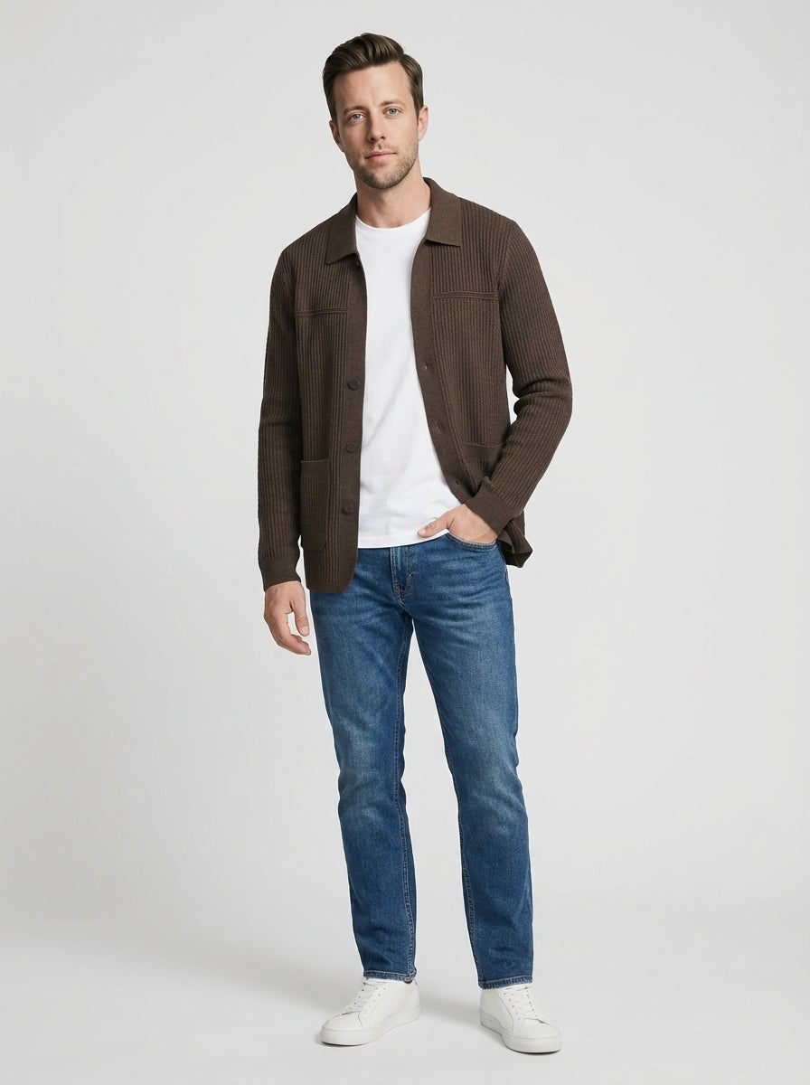 Randy | Men's Open Knit Button Cardigan With Pockets