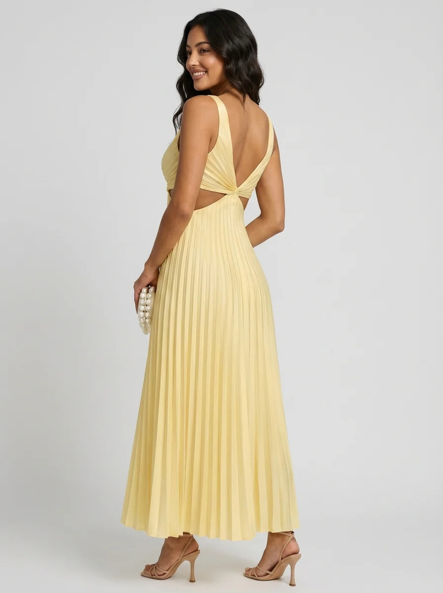 Remi | Women’s Pleated Cut Out V Neck Midi Dress