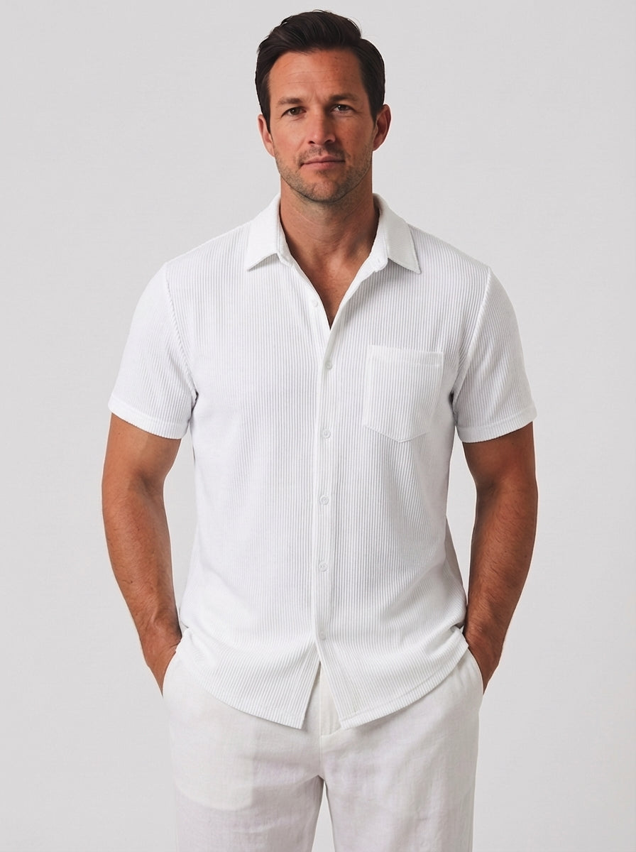 Richard | Men’s Button Polo Shirt Short Sleeve With Striped Detail