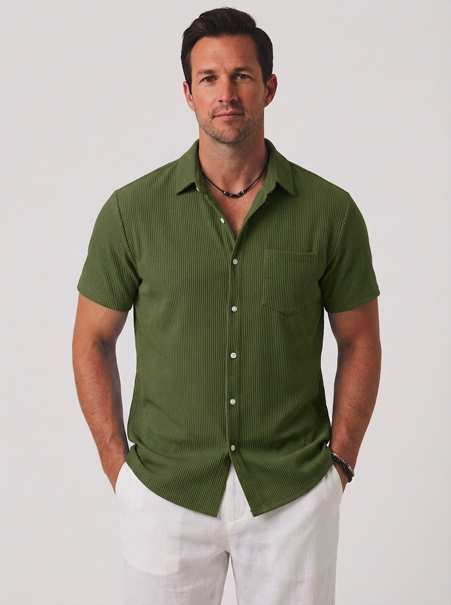 Richard | Men’s Button Polo Shirt Short Sleeve With Striped Detail
