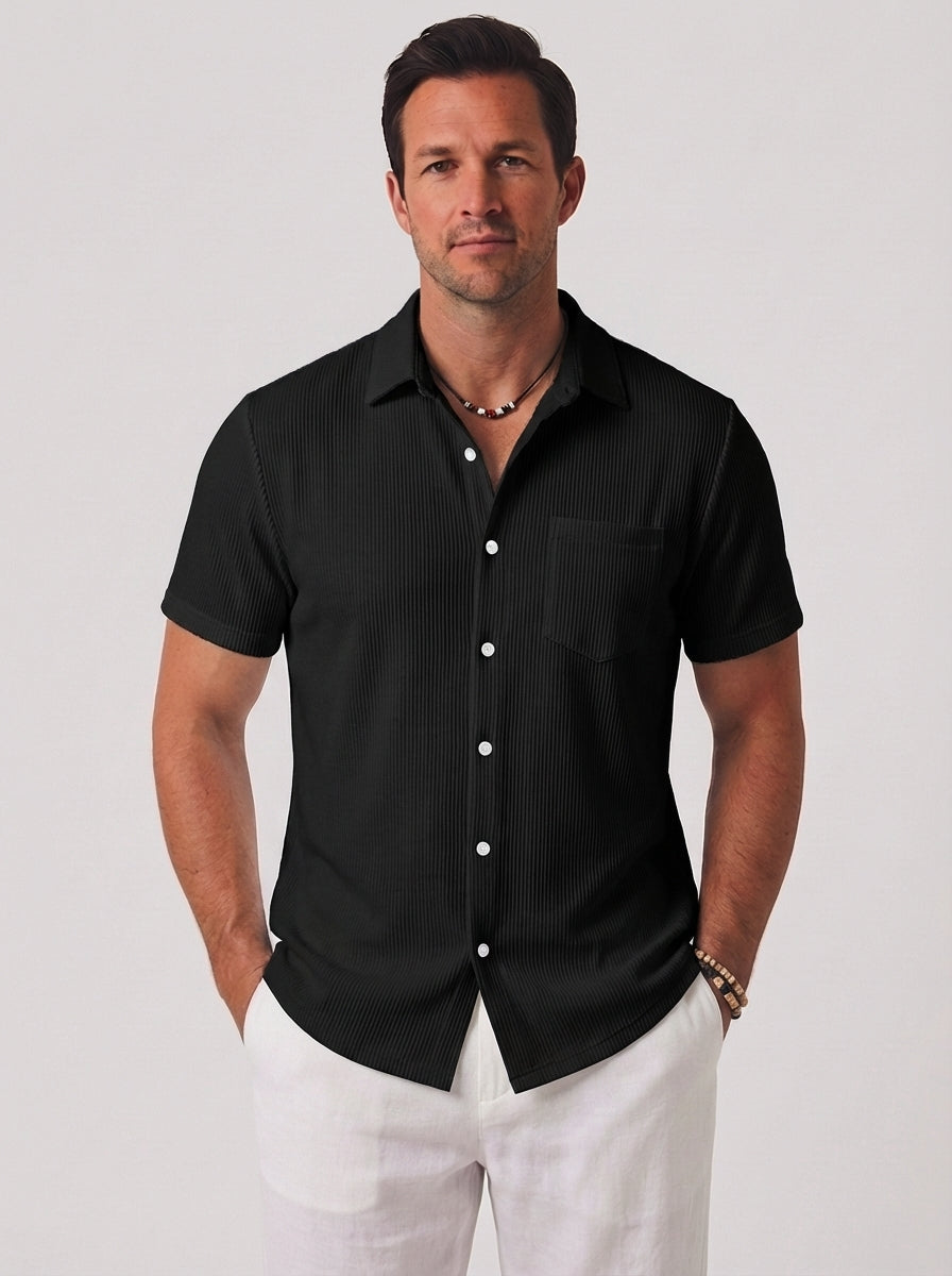 Richard | Men’s Button Polo Shirt Short Sleeve With Striped Detail