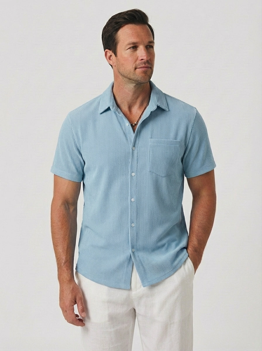 Richard | Men’s Button Polo Shirt Short Sleeve With Striped Detail