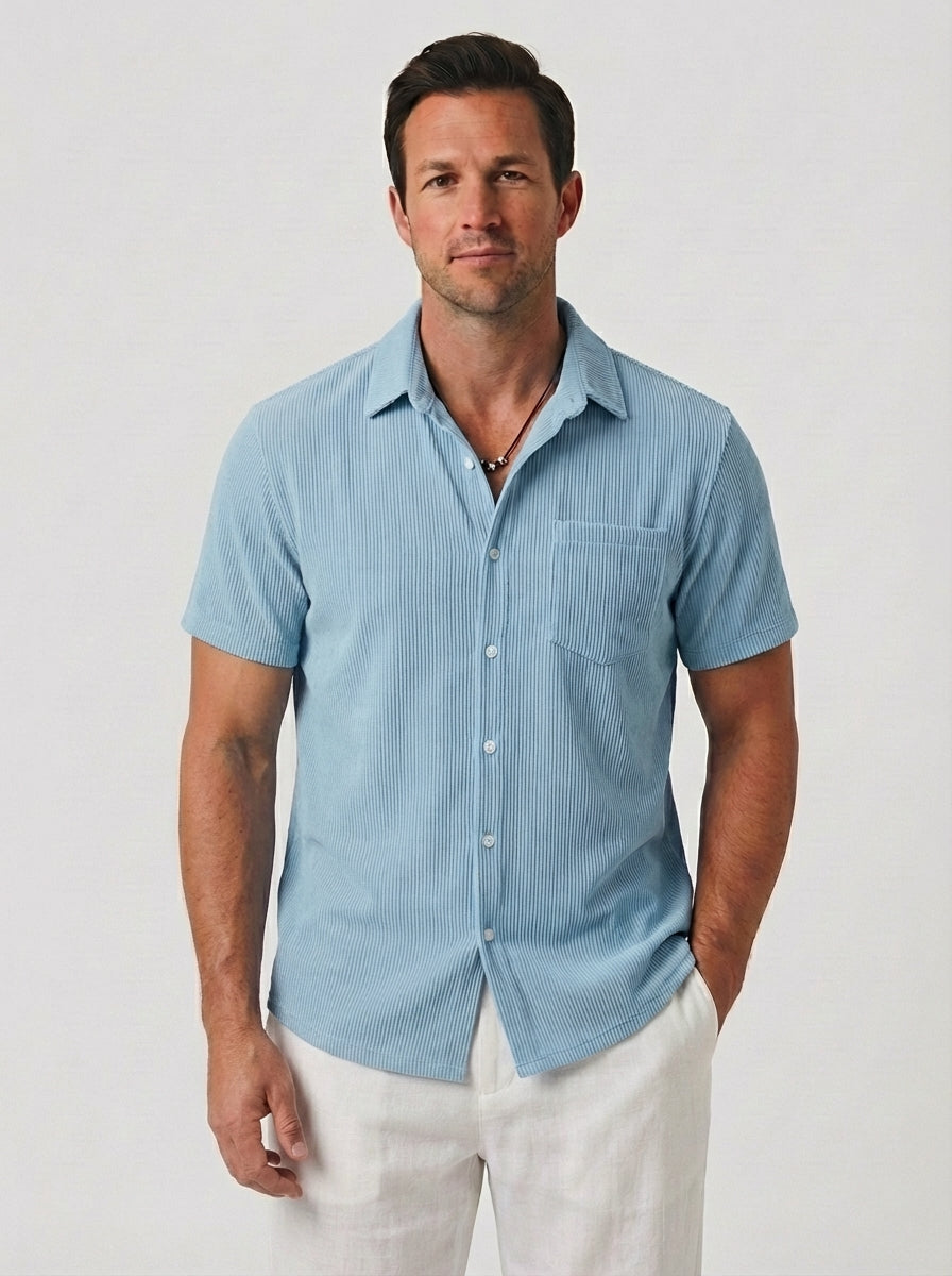 Richard | Men’s Button Polo Shirt Short Sleeve With Striped Detail