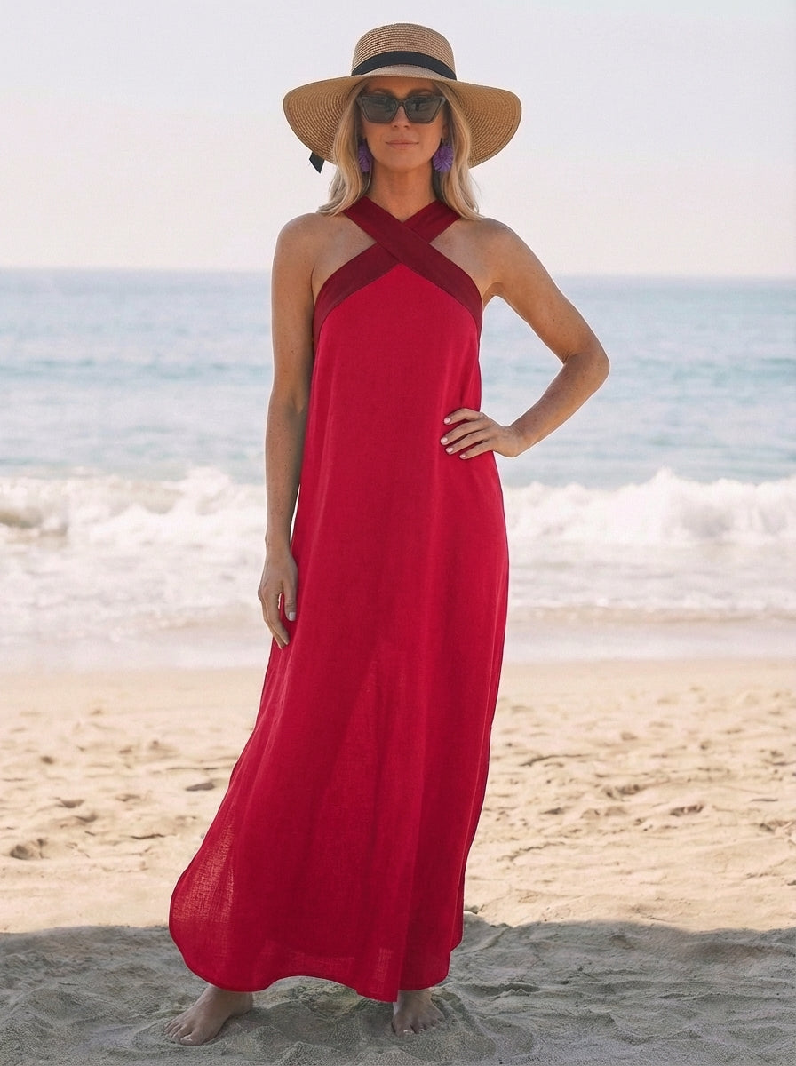 Sophia | Women’s Summer Maxi Dress With Open Back Cross Strap