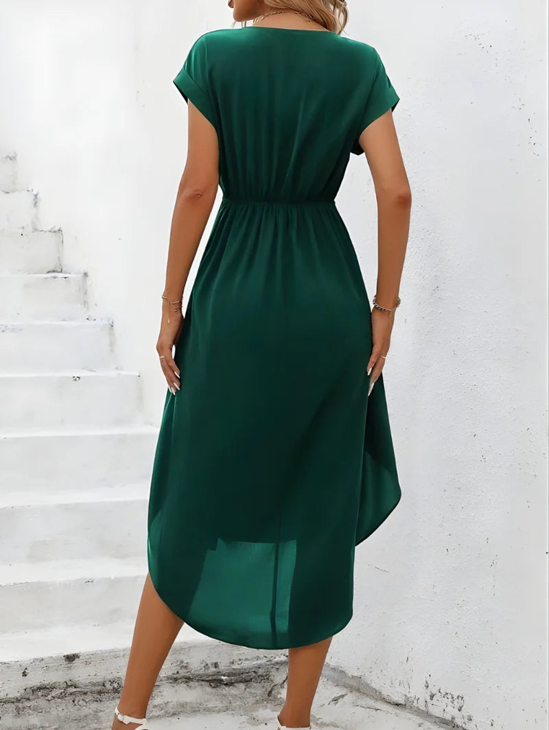 Sophia | Women’s V Neck Cap Sleeve Waist Tie Flowy Dress
