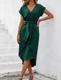 Sophia | Women’s V Neck Cap Sleeve Waist Tie Flowy Dress
