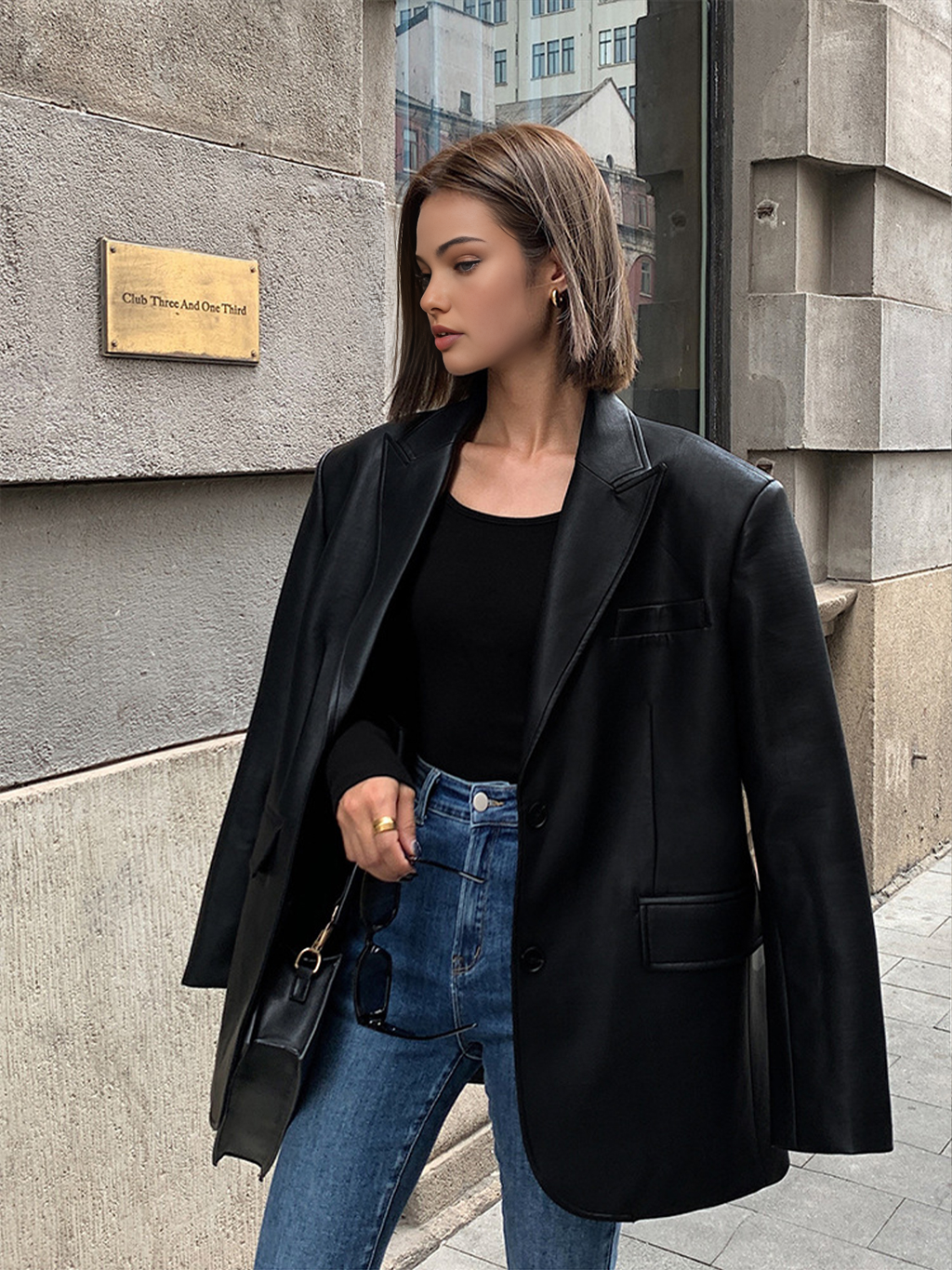 Women’s Casual Faux Leather Blazer
