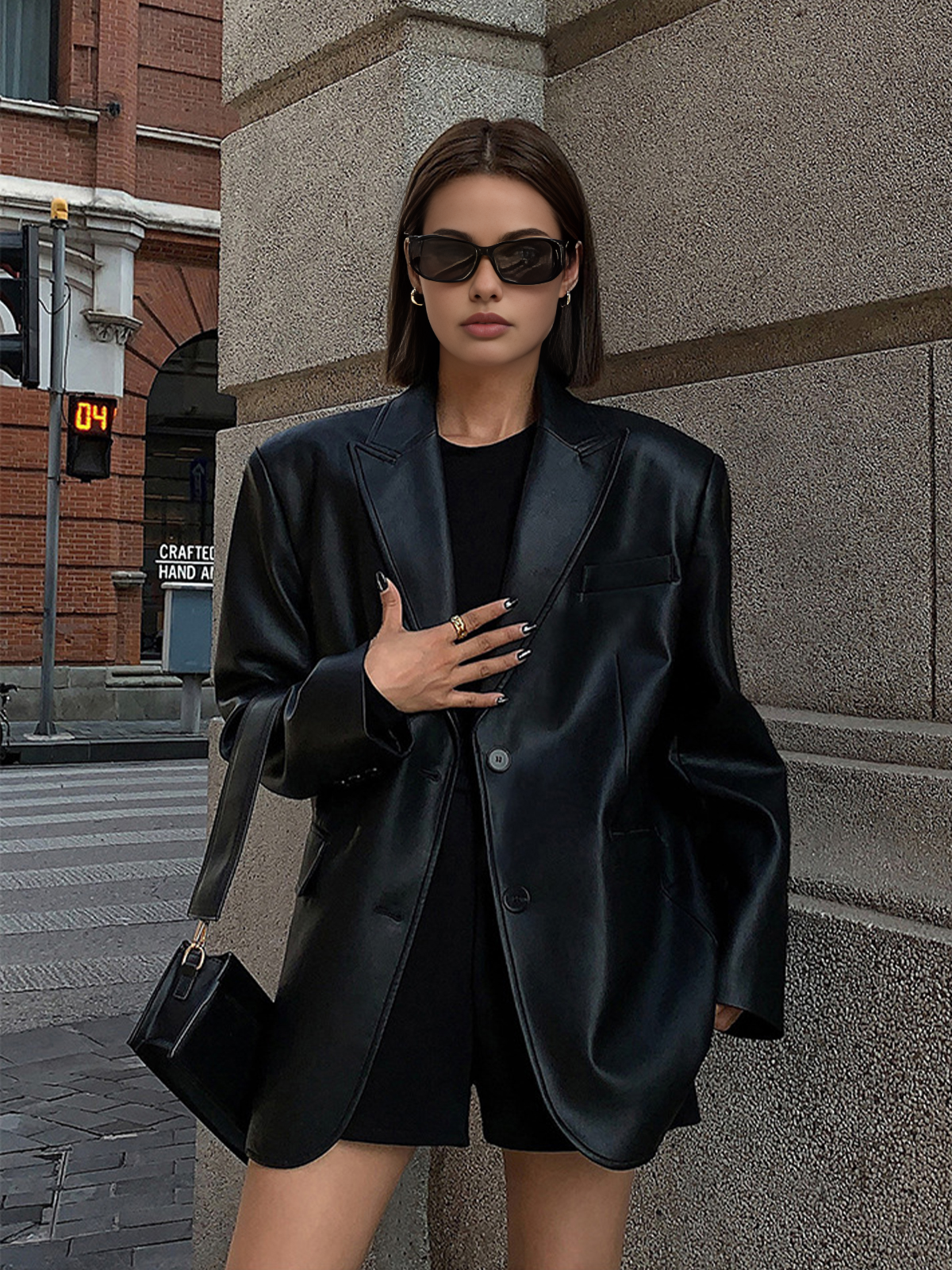 Women’s Casual Faux Leather Blazer