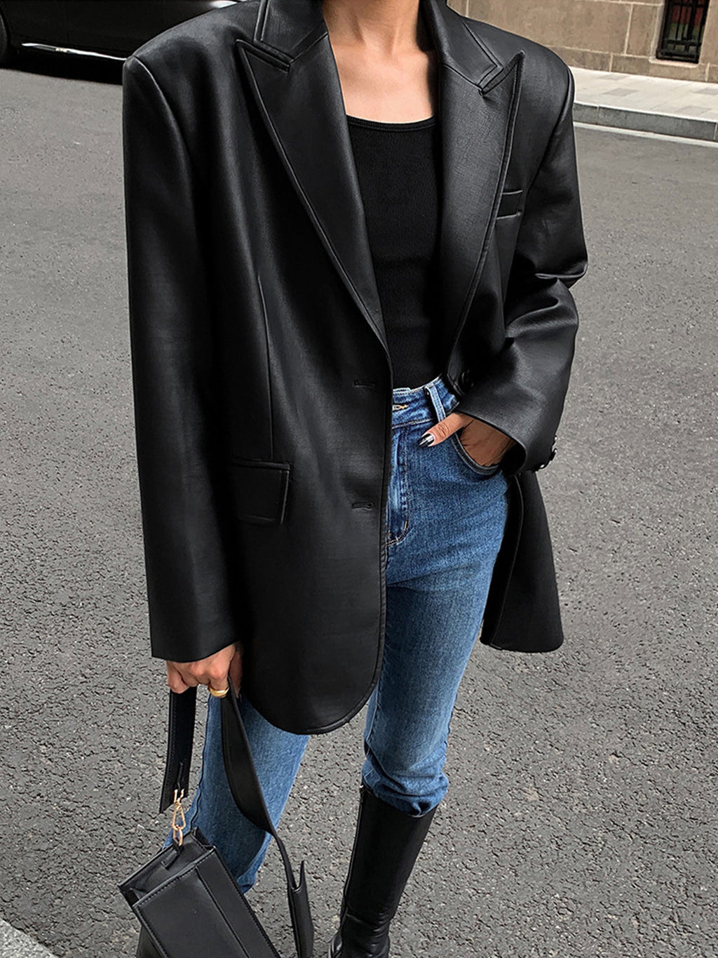 Women’s Casual Faux Leather Blazer