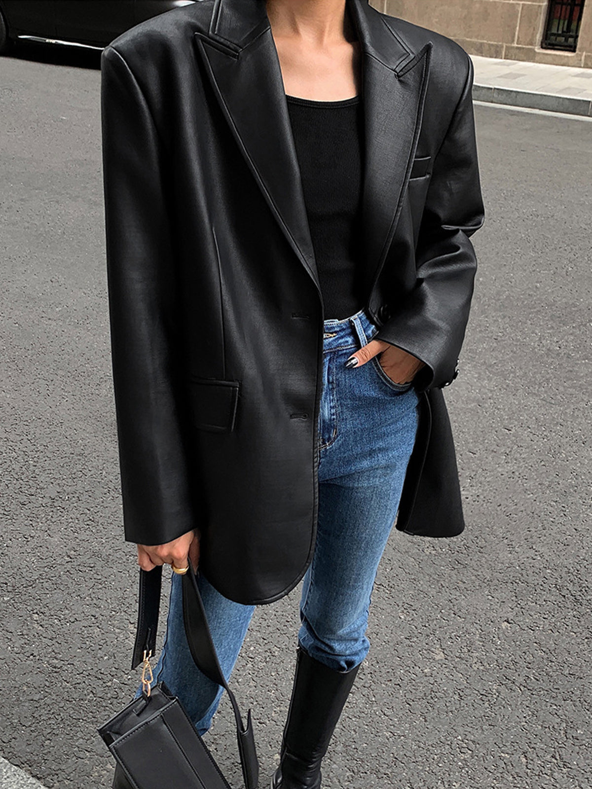 Women’s Casual Faux Leather Blazer