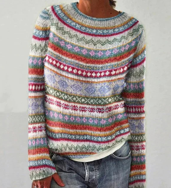 Women's Colorful Sweater with Scandinavian Pattern