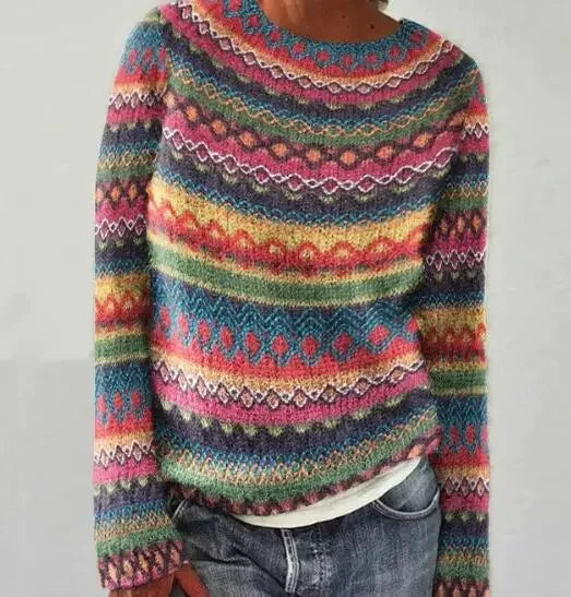 Women's Colorful Sweater with Scandinavian Pattern