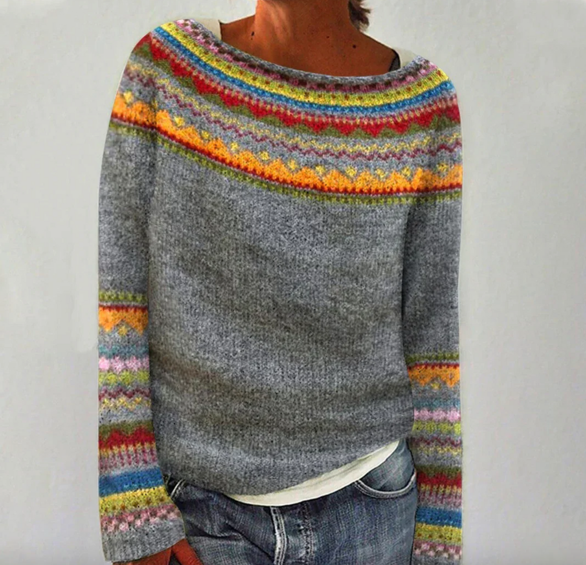 Women's Colorful Sweater with Scandinavian Pattern