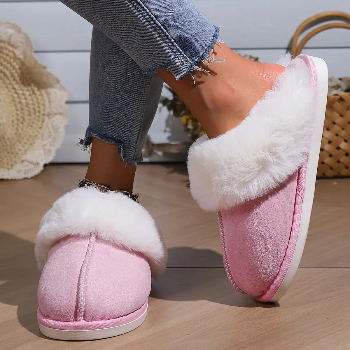 Women's Faux Fur Slippers with Cotton Lining