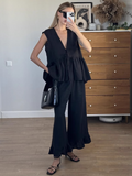 Women’s Linen Trouser Set with Lace-Up Vest