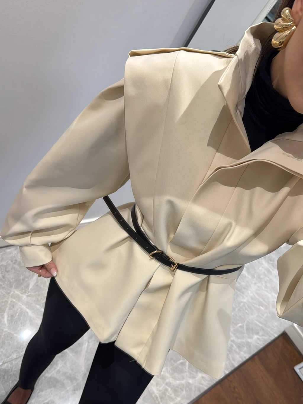 Women's Oversized Polyester-Cotton Trench Coat