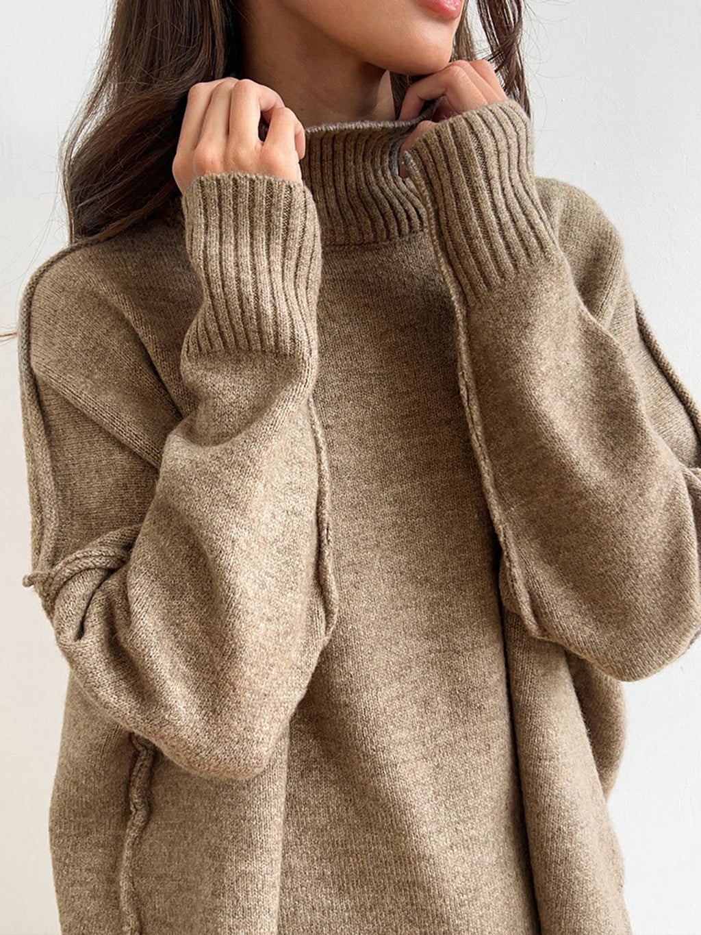 Women's Plain Turtleneck Knit Trousers Set