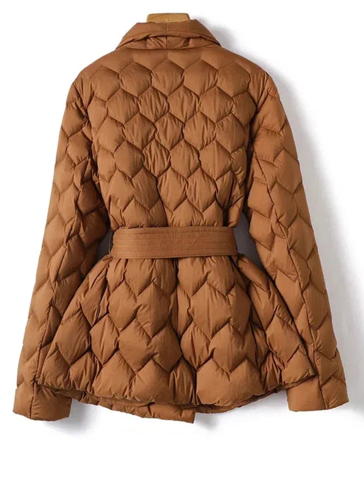 Women’s Puffer Jacket with Waist Belt