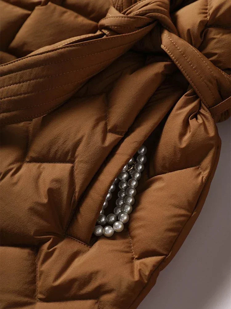 Women’s Puffer Jacket with Waist Belt
