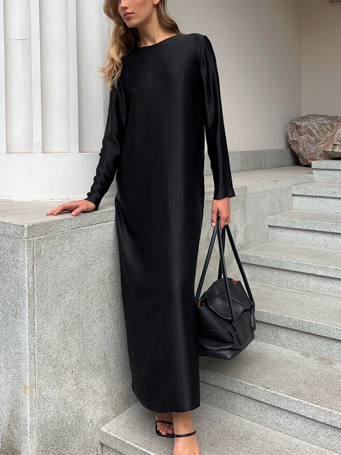 Women's Satin Maxi Dress with Slit
