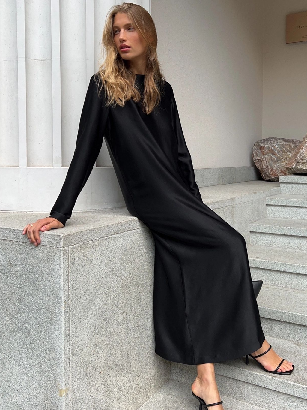 Women's Satin Maxi Dress with Slit