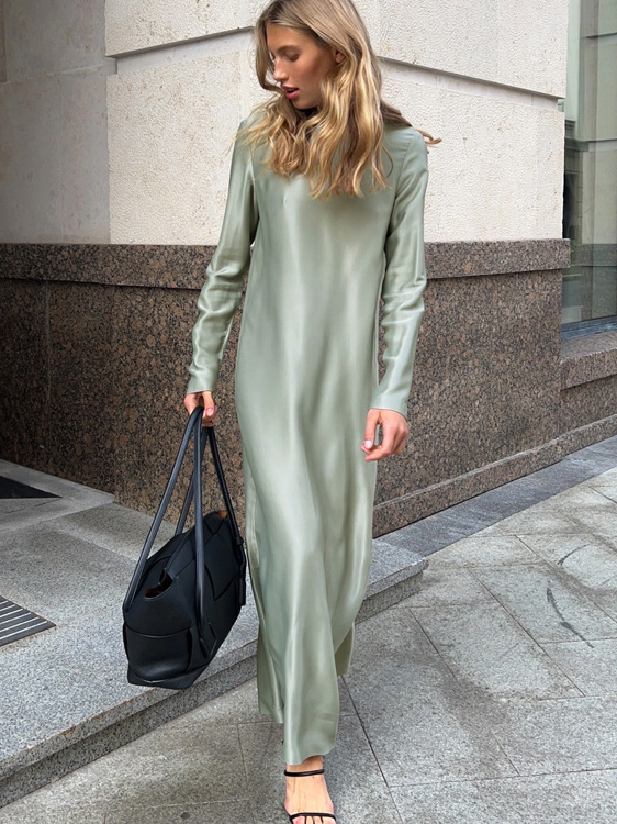 Women's Satin Maxi Dress with Slit