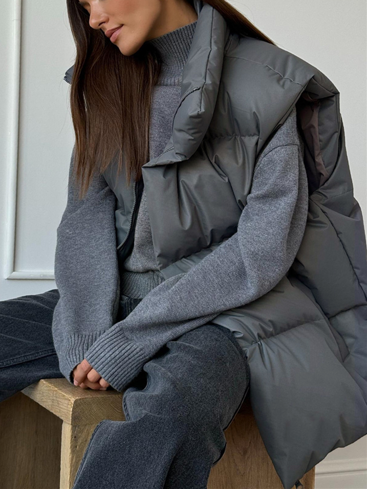 Women's Sleeveless Puffer Vest Plain Woven Design