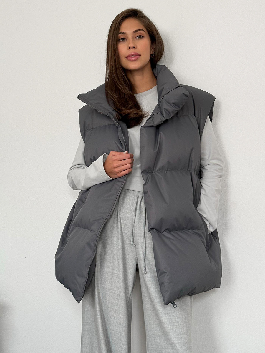 Women's Sleeveless Puffer Vest Plain Woven Design