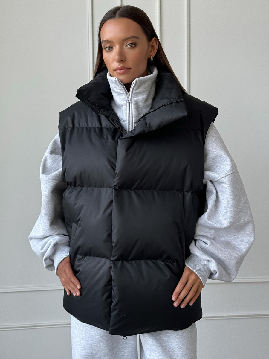 Women's Sleeveless Puffer Vest Plain Woven Design