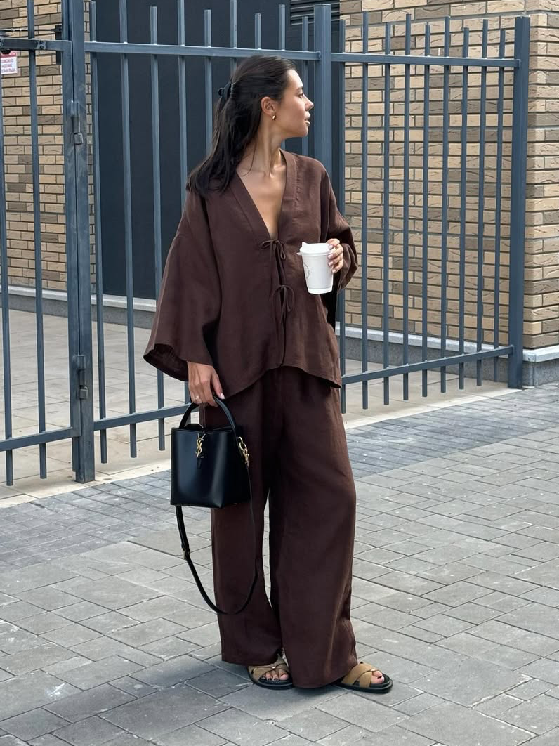 Women’s Tie-Detail Linen Trouser Set