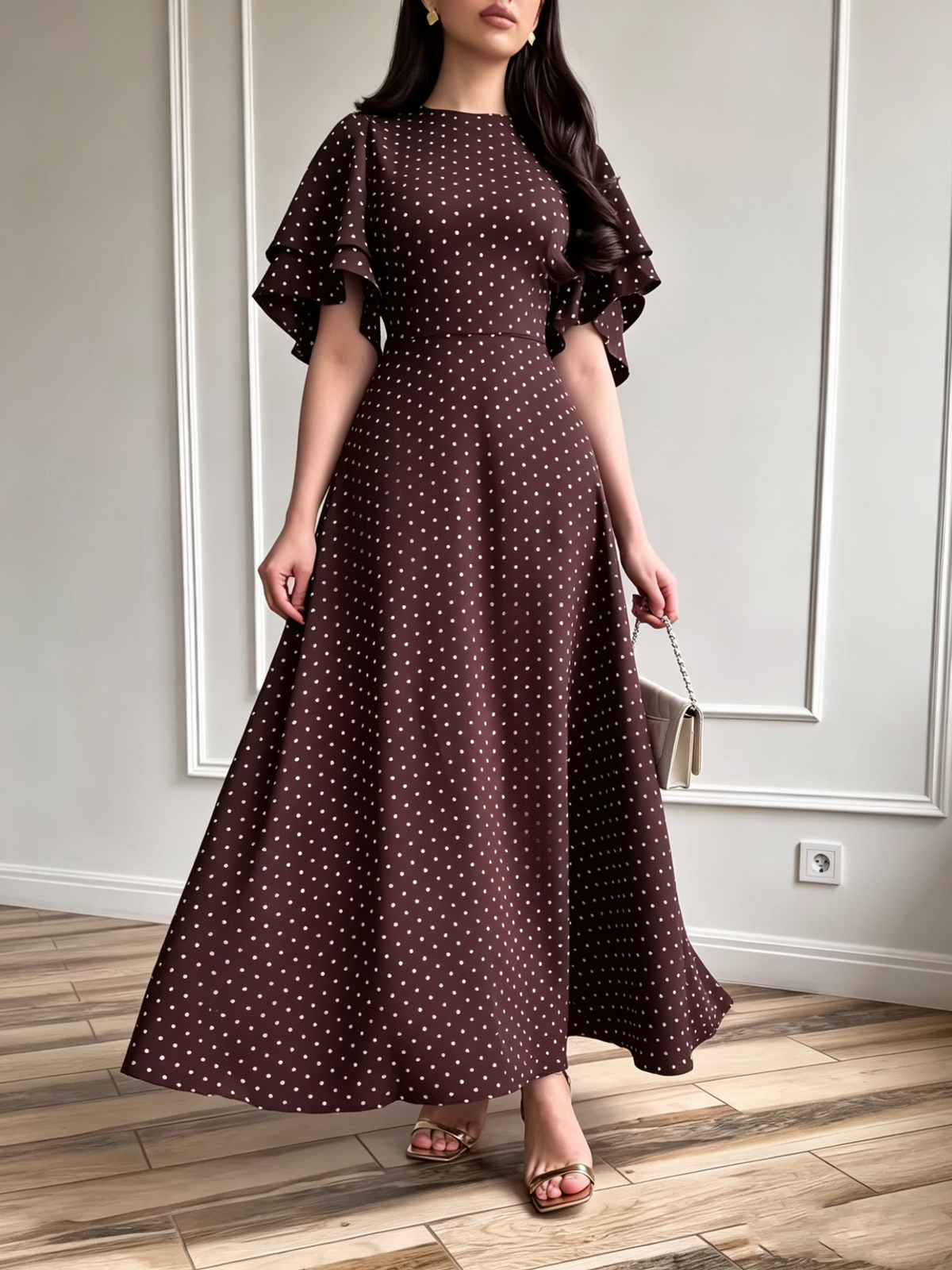 Women’s Tie-Waist Polka-Dot Maxi Dress
