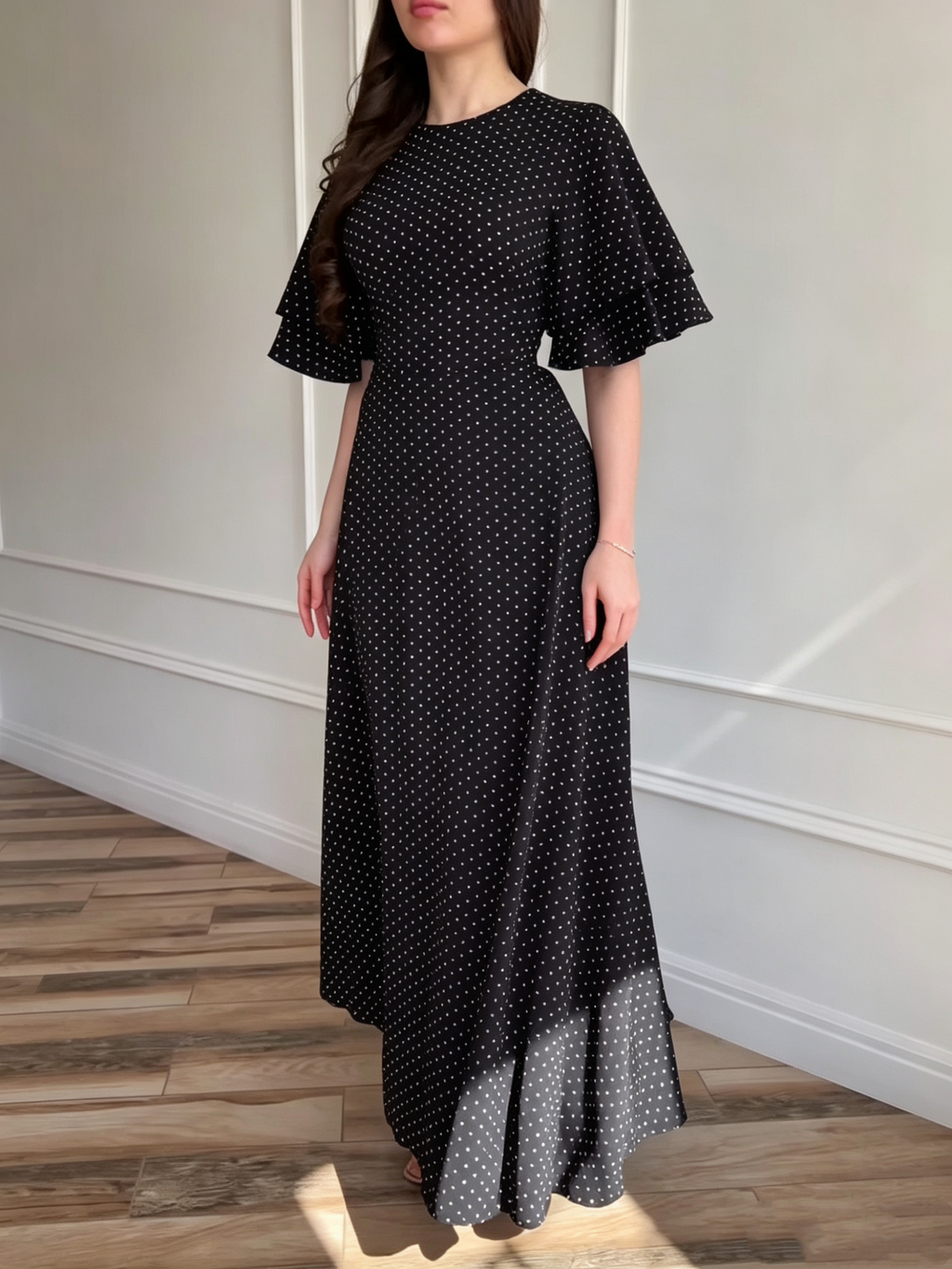 Women’s Tie-Waist Polka-Dot Maxi Dress