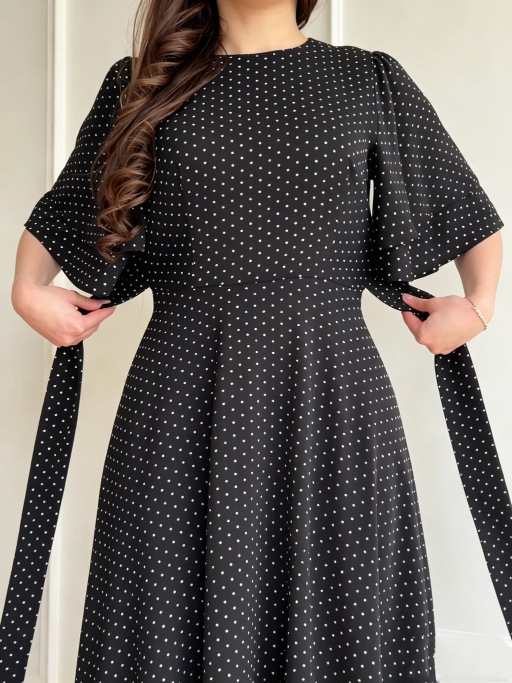 Women’s Tie-Waist Polka-Dot Maxi Dress
