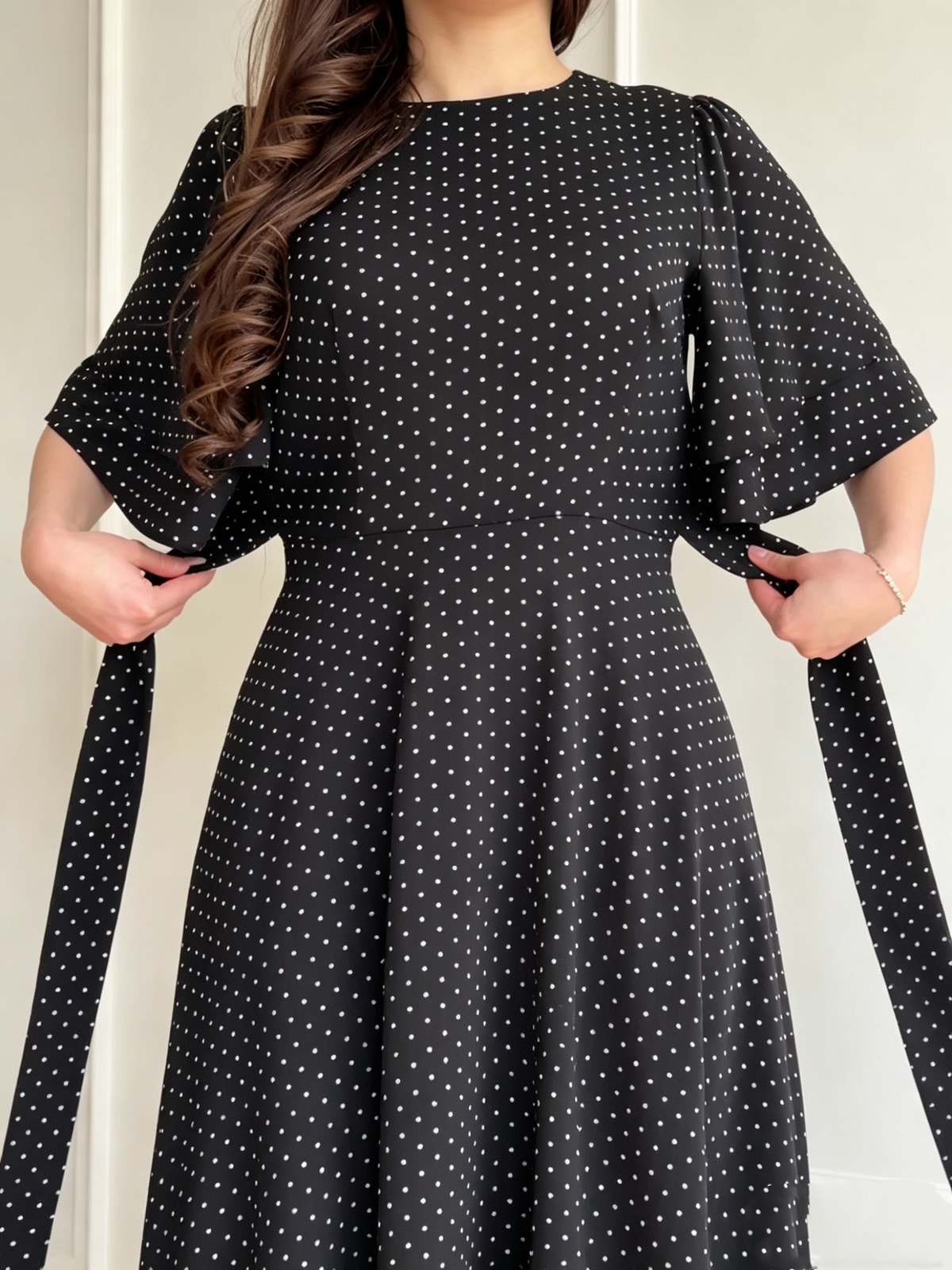 Women’s Tie-Waist Polka-Dot Maxi Dress