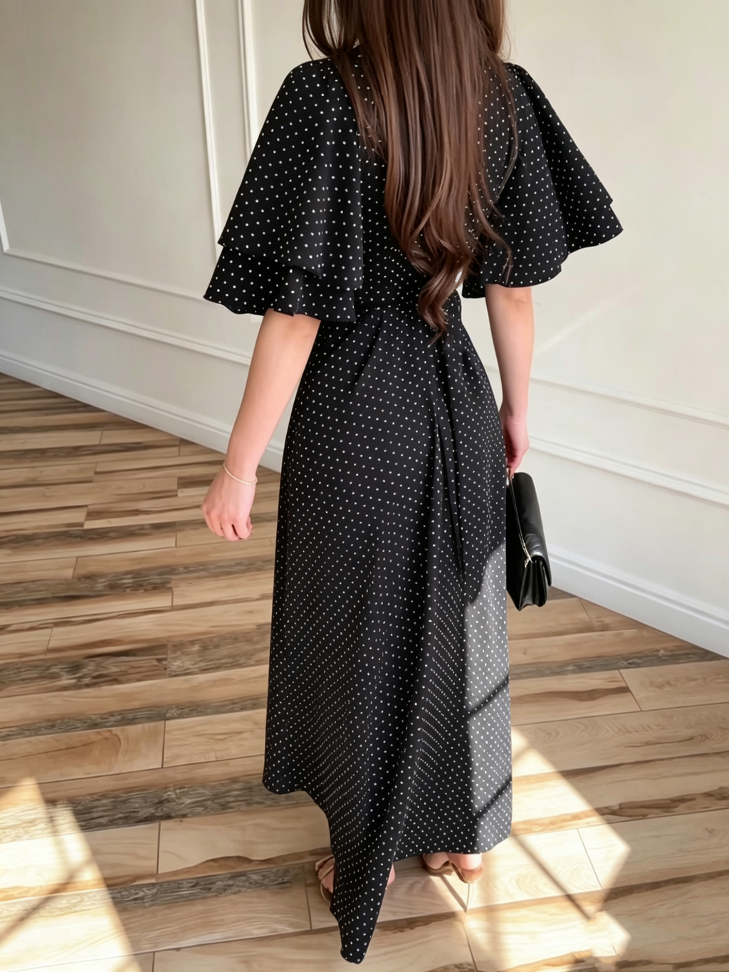 Women’s Tie-Waist Polka-Dot Maxi Dress