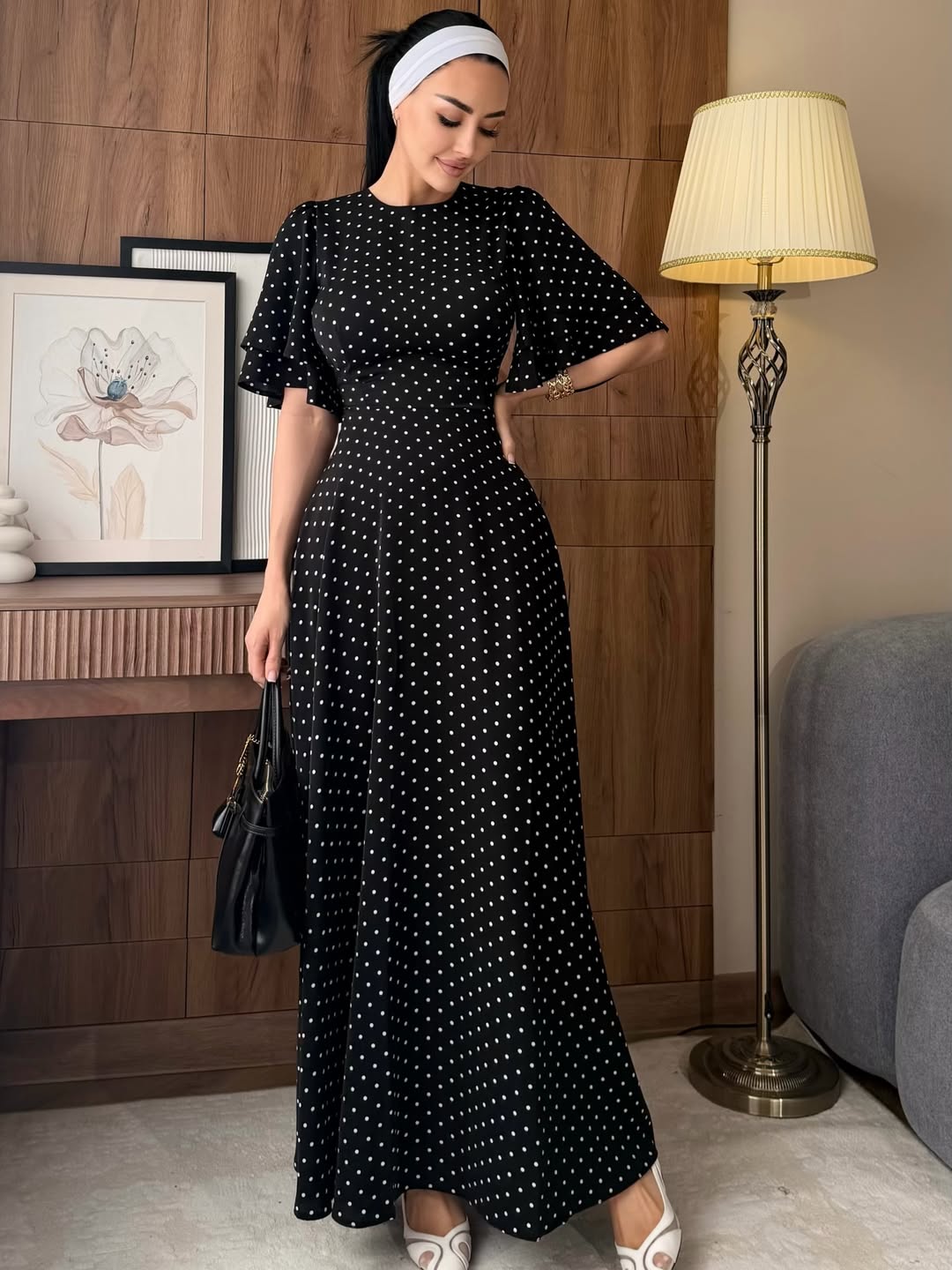 Women’s Tie-Waist Polka-Dot Maxi Dress