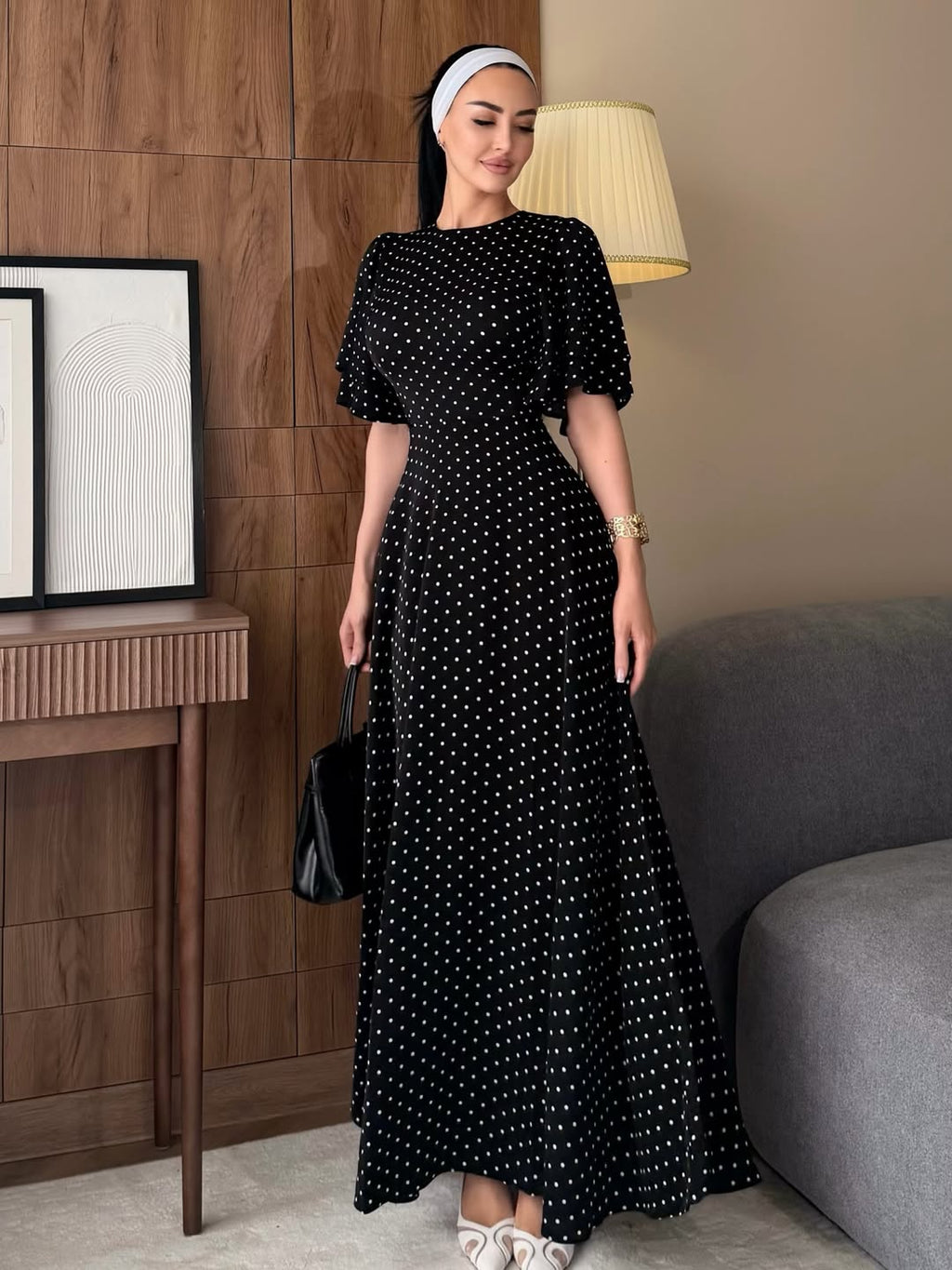 Women’s Tie-Waist Polka-Dot Maxi Dress