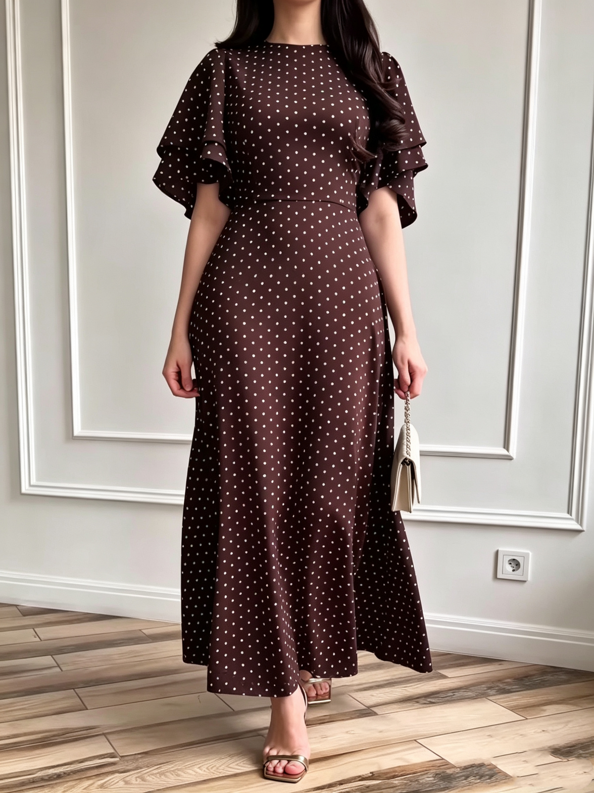 Women’s Tie-Waist Polka-Dot Maxi Dress