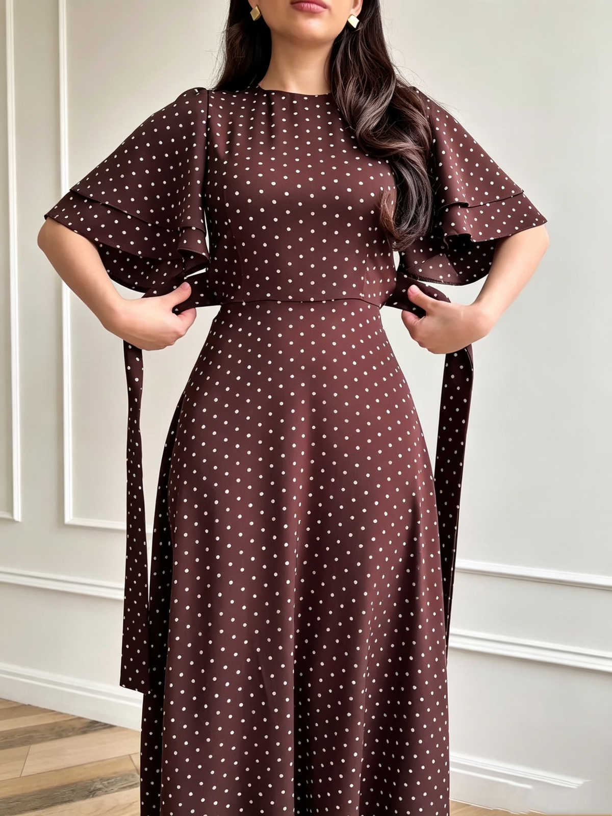 Women’s Tie-Waist Polka-Dot Maxi Dress