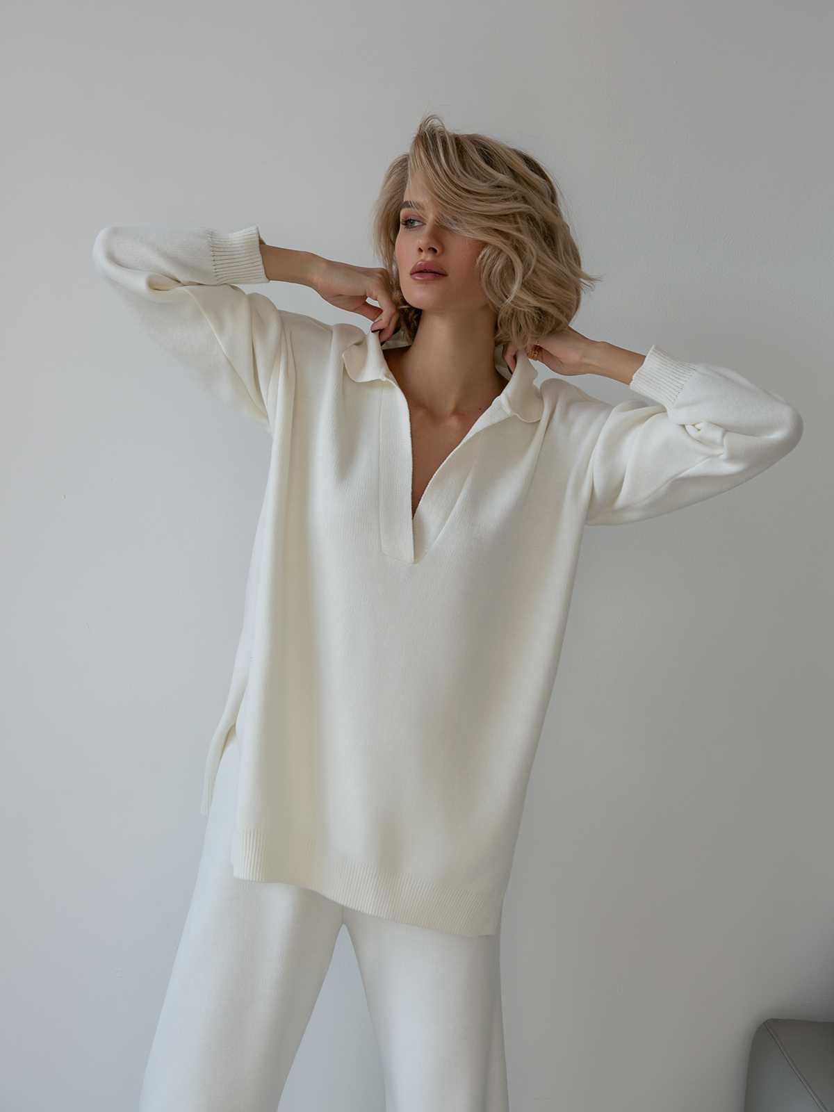 Women’s V-Neck Knitted Trouser Set