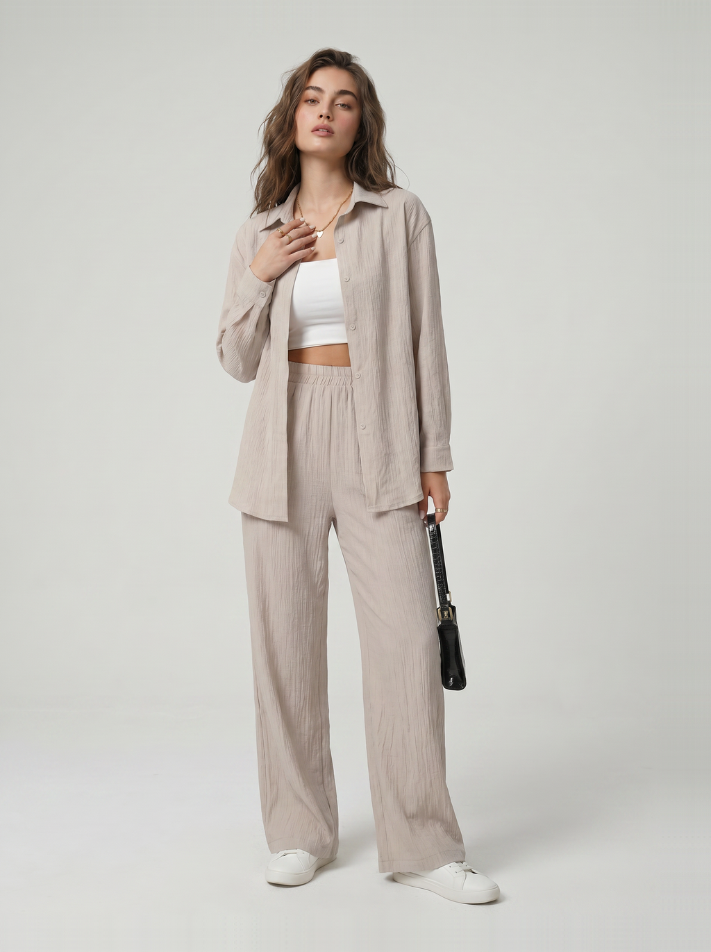 Women’s Wide-Leg Crinkle Trouser Set