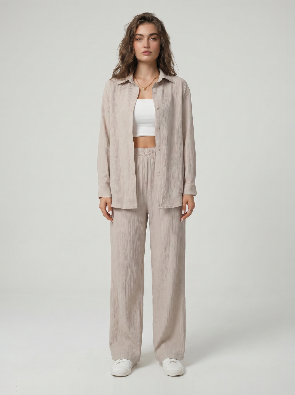 Women’s Wide-Leg Crinkle Trouser Set