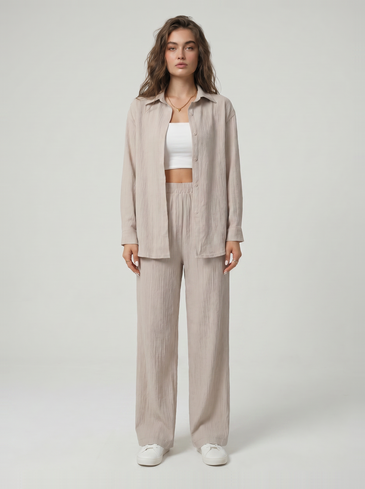 Women’s Wide-Leg Crinkle Trouser Set