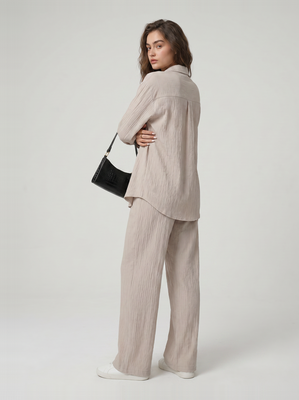 Women’s Wide-Leg Crinkle Trouser Set