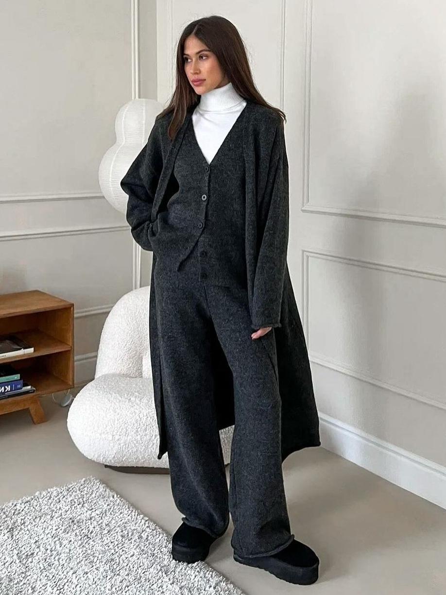Women’s Wool-Blend Knitted Three-Piece Set