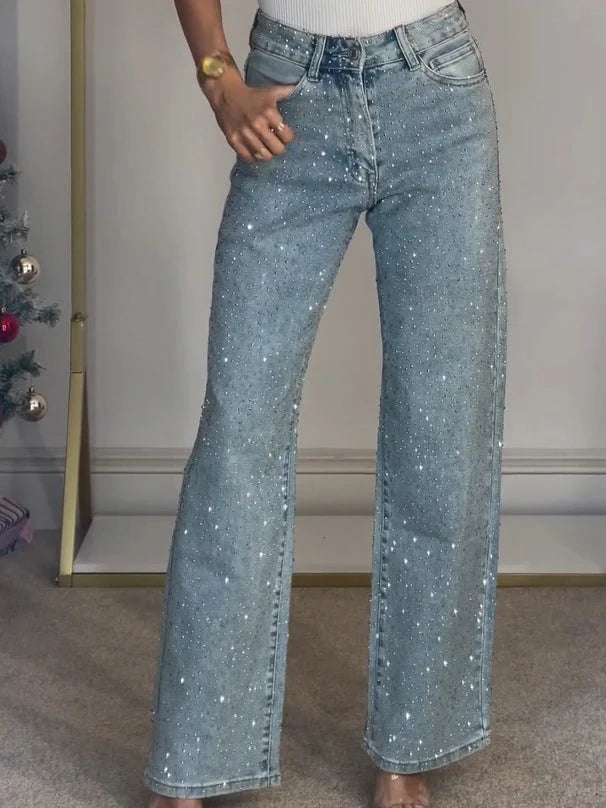 Zaria | Women’s High Rise Wide Leg Sparkly Glitter Jeans