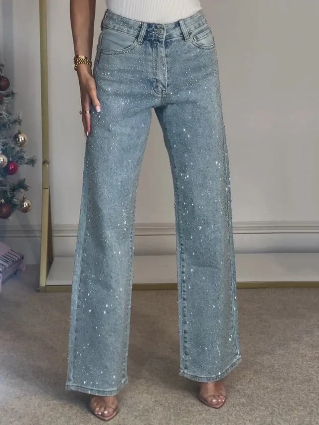 Zaria | Women’s High Rise Wide Leg Sparkly Glitter Jeans