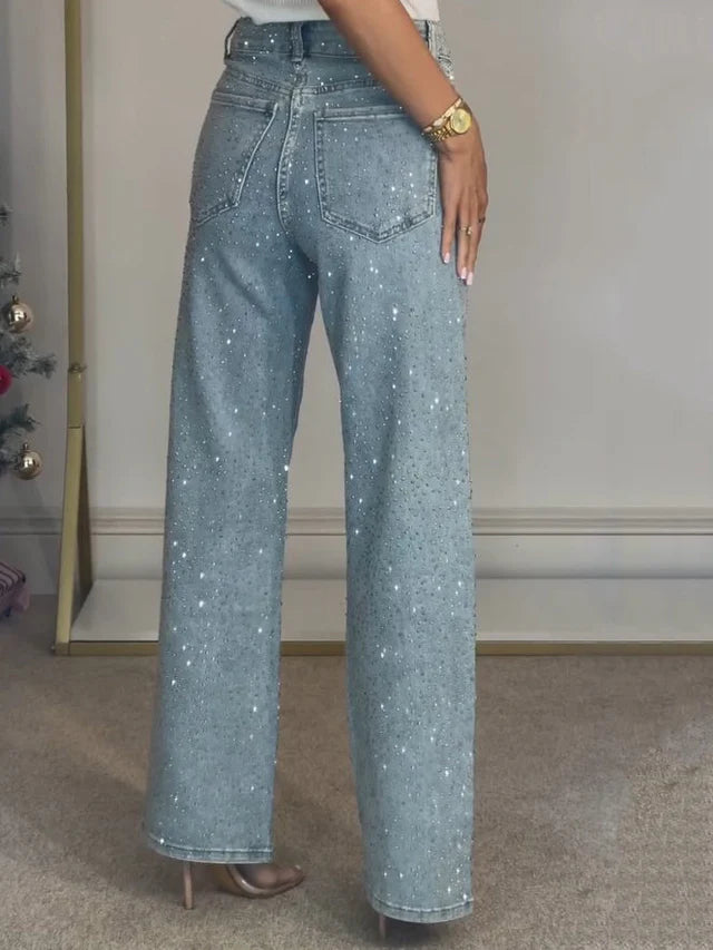 Zaria | Women’s High Rise Wide Leg Sparkly Glitter Jeans