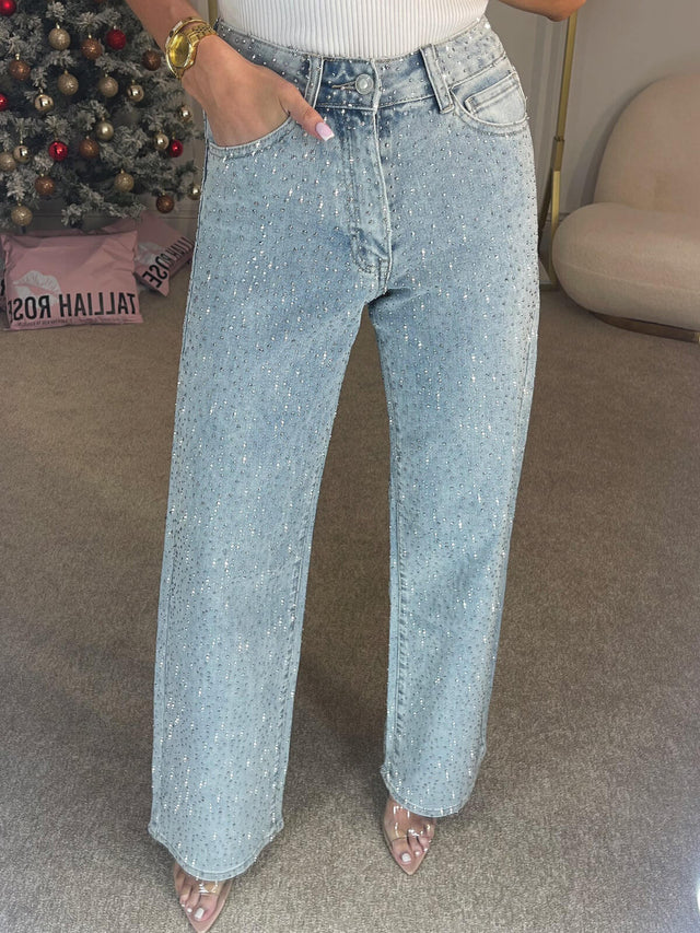 Zaria | Women’s High Rise Wide Leg Sparkly Glitter Jeans